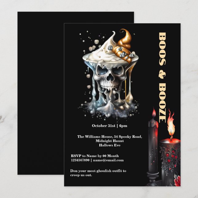 Spooky Schädelcocktail schwarze Kerzen gotische Ch Einladung (Vorne/Hinten)