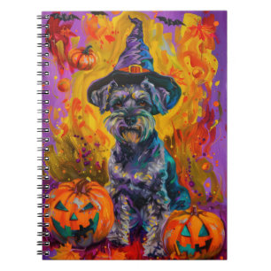 Spooky Schnauzer Hund Halloween Hexe und Pumpkin Notizblock