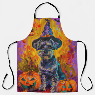 Spooky Schnauzer Hund Halloween Hexe und Pumpkin Schürze