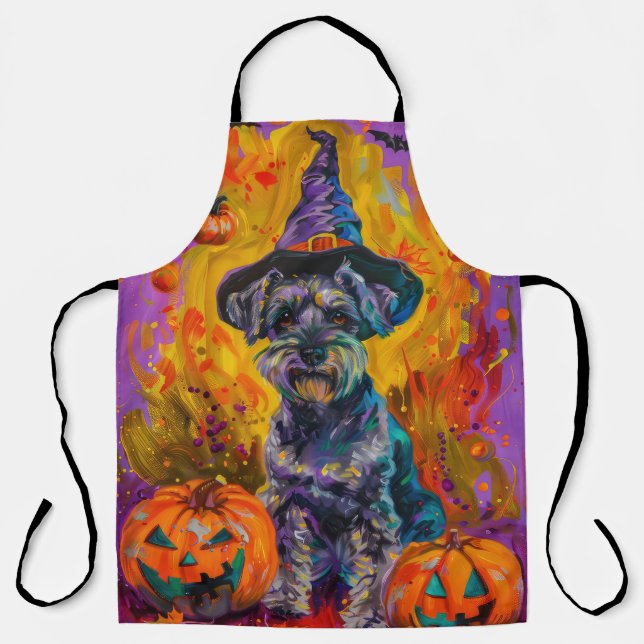 Spooky Schnauzer Hund Halloween Hexe und Pumpkin Schürze (Vorderseite)