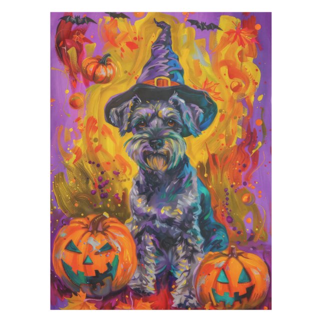 Spooky Schnauzer Hund Halloween Hexe und Pumpkin Tischdecke (Vorderseite)