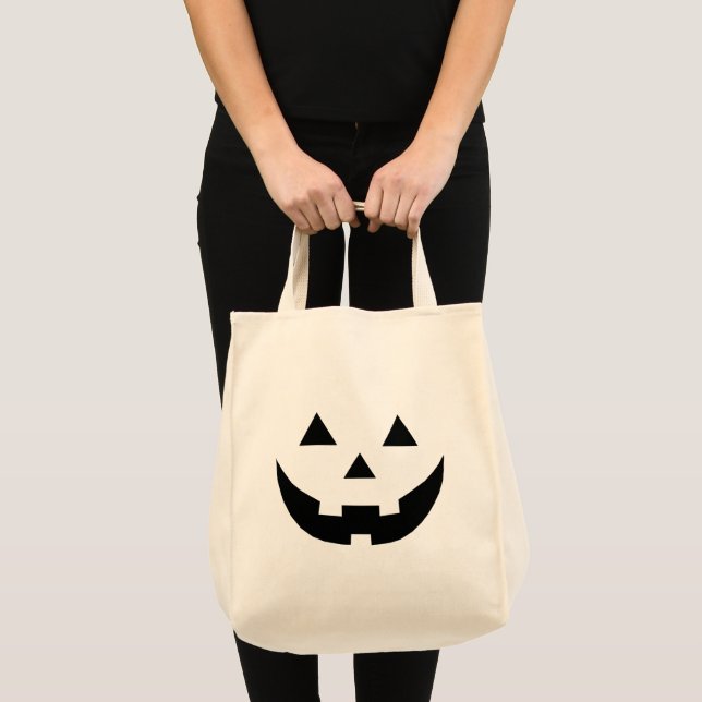 Spooky Schwarze Kürbislaterne Gesicht Halloween Sü Tragetasche (Vorderseite (Produkt))