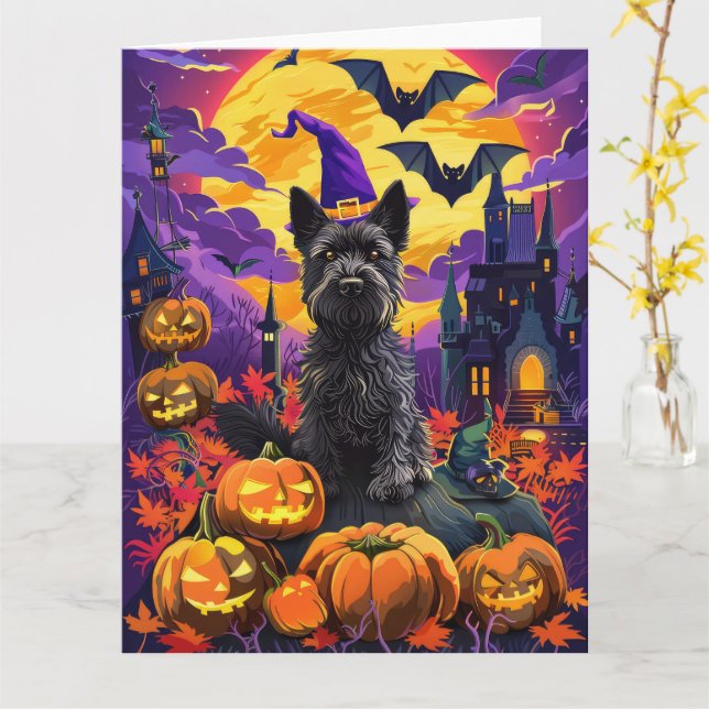 Spooky Scottish Terrier Halloween Hexch Pumpkin Karte (Gelbe Blume)