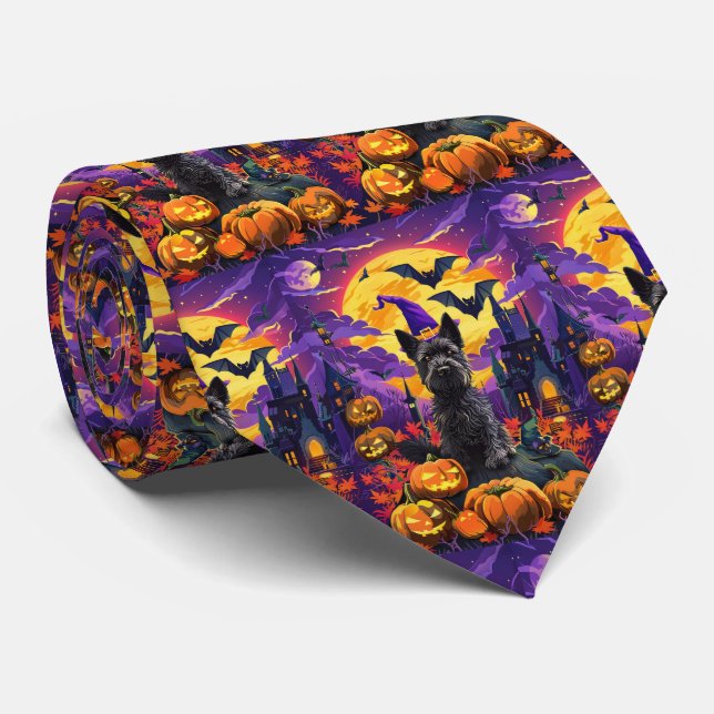 Spooky Scottish Terrier Halloween Hexch Pumpkin Krawatte (Gerollt)