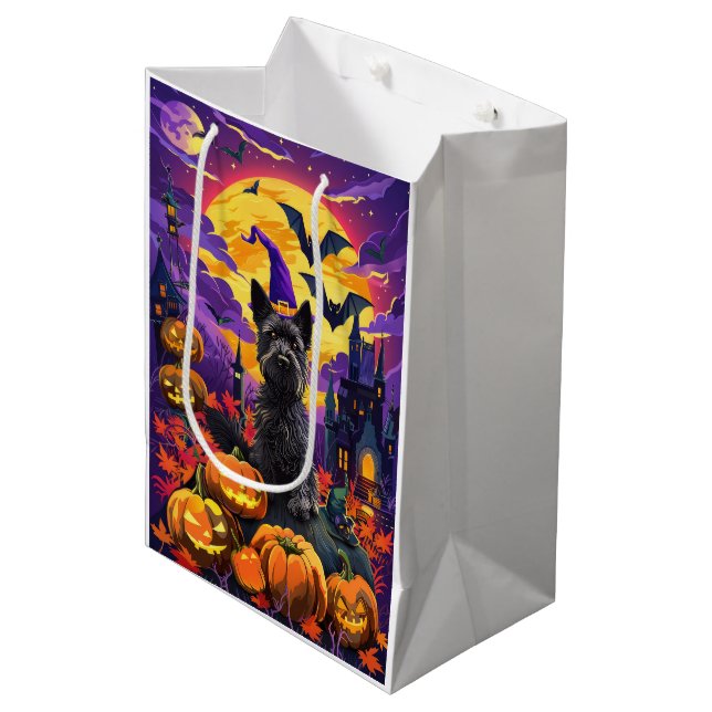 Spooky Scottish Terrier Halloween Hexch Pumpkin Mittlere Geschenktüte (Vorderseite Schrägansicht)