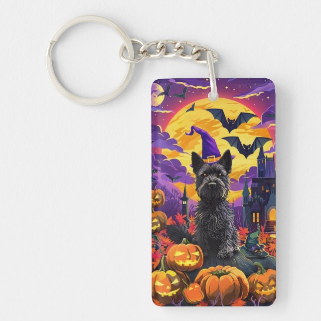 Spooky Scottish Terrier Halloween Hexch Pumpkin Schlüsselanhänger (Vorderseite)