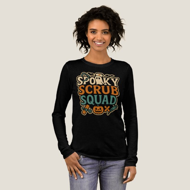Spooky Scrub Squad Nurse Halloween Ghost Tri-Blend Shirt (Volle Vorderseite)