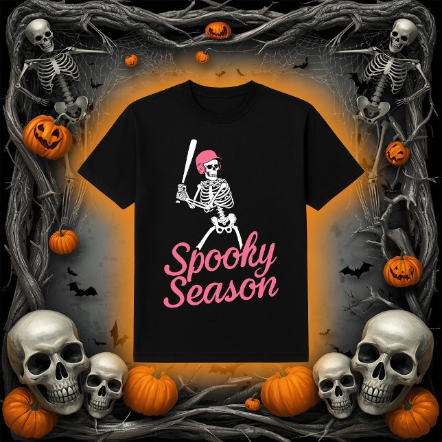 Spooky Season | Baseball Skeleton Pink Hat T-Shirt (Von Creator hochgeladen)