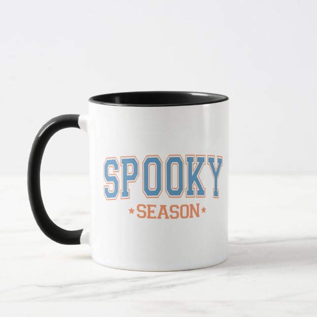Spooky Season Blue und Orange White Halloween Tasse (Links)