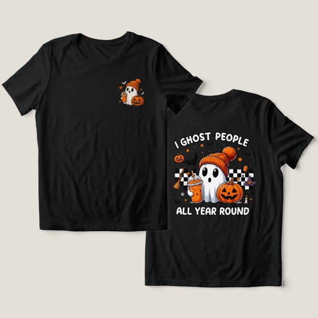 Spooky Season Fall Outfit - Niedliches Ghost Hallo Tri-Blend Shirt (Design Vorderseite & Rückseite)