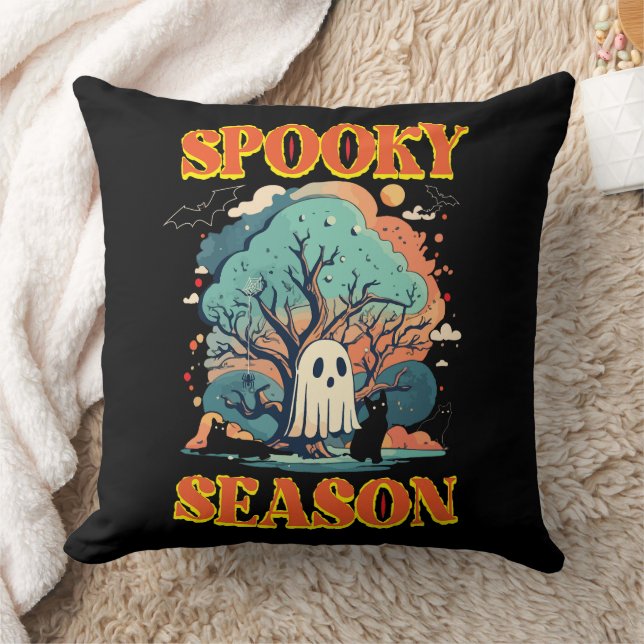 Spooky Season Ghost & Black Cat Halloween Design Kissen (Decke)