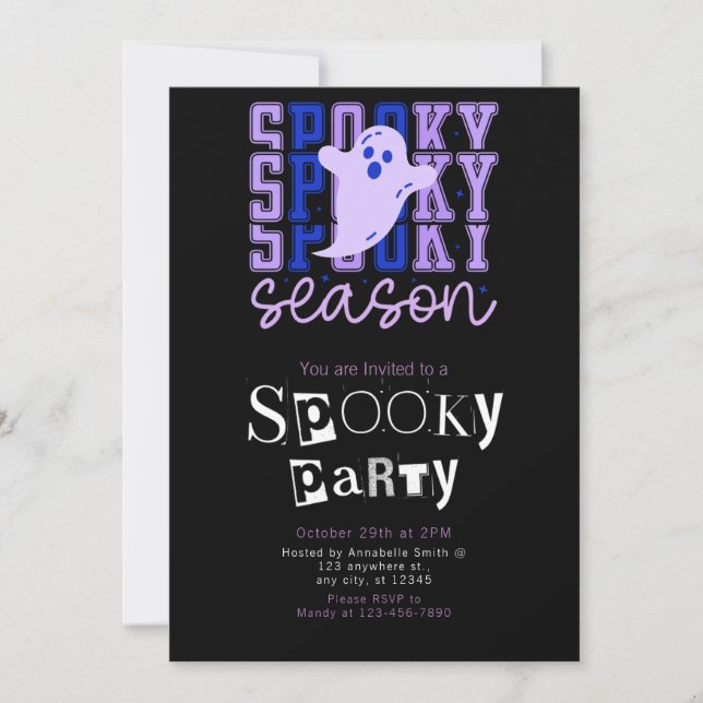 Spooky Season Ghost Minimalistisches Halloween-Par Einladung (Vorderseite)