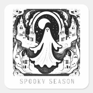 Spooky Season Ghost Town Quadratischer Aufkleber