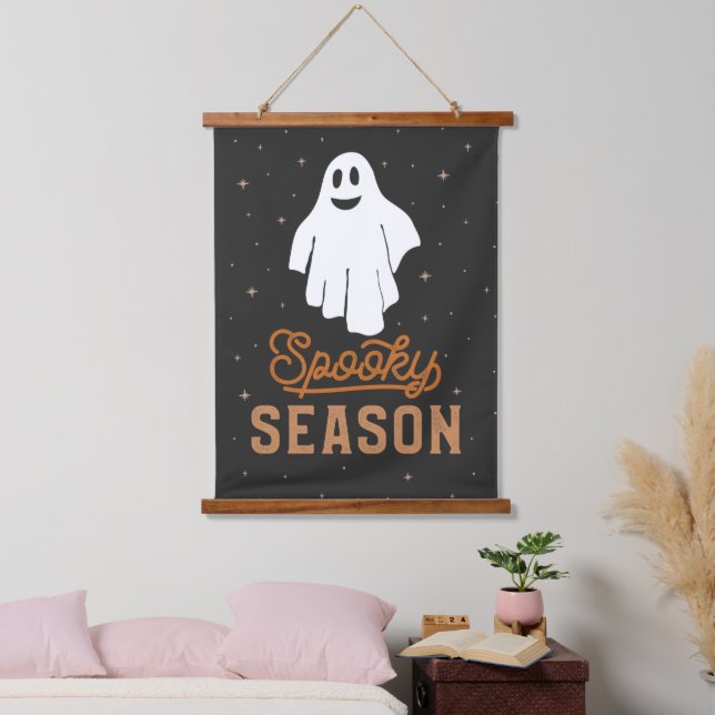 Spooky Season Ghost Wandteppich Mit Holzrahmen (Schlafzimmer)
