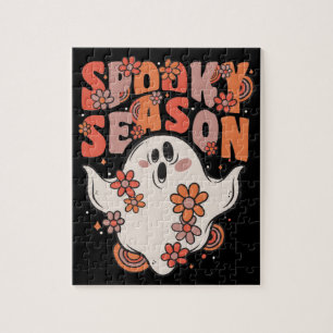 Spooky Season Groovy Ghost mit Vintagen Blume Ji