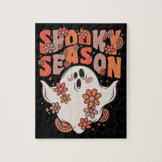 Spooky Season Groovy Ghost mit Vintagen Blume Ji