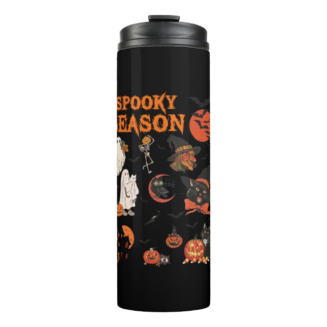Spooky Season Halloween Black Cat Hexe Ghost Pump Thermosbecher (Vorderseite)