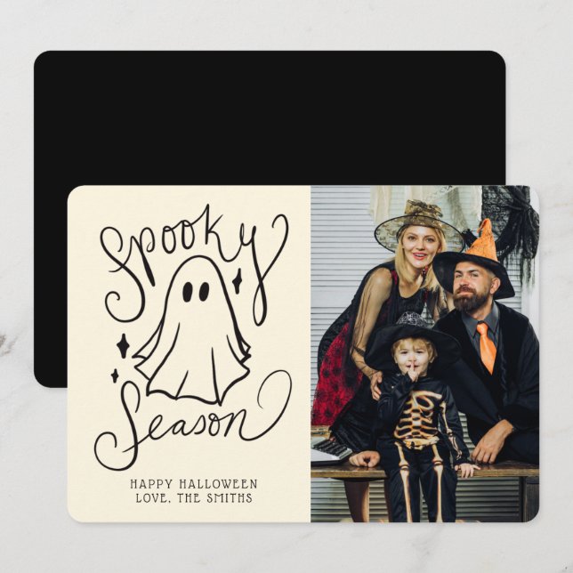 Spooky Season Halloween Fotokarte Einladung (Vorne/Hinten)