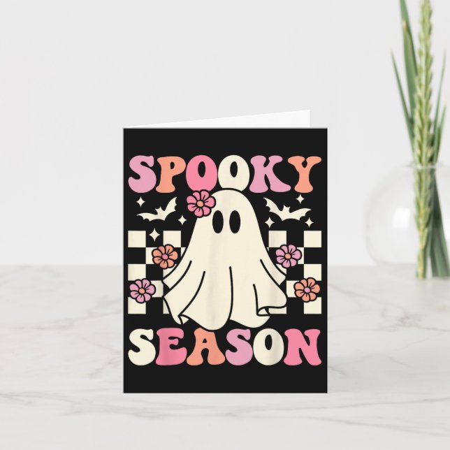 Spooky Season Halloween Ghost Kostüm Retro Groovy Karte (Vorderseite)