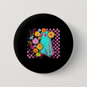 Spooky Season Happy Halloween Funny Ghost Wildflow Button
