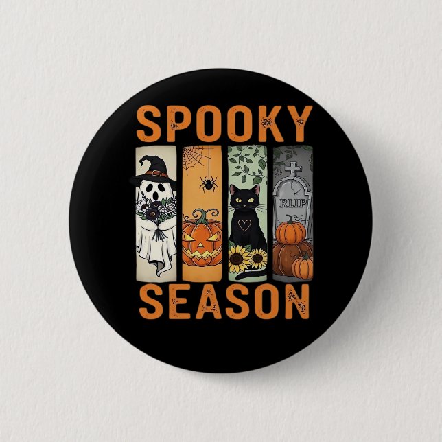 Spooky Season � Niedlich Ghost, Black Cat, Pumpkin Button (Vorderseite)