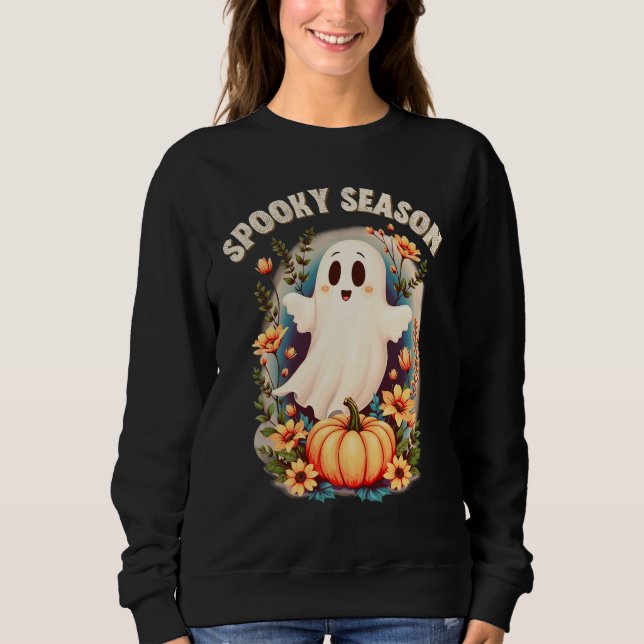 Spooky Season Niedlich Ghost Floral Retro Sweatshirt (Vorderseite)