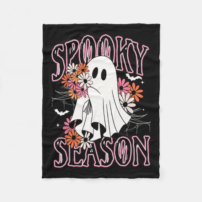 Spooky Season Niedlich Ghost Halloween Kostüm Flor Fleecedecke (Vorderseite)