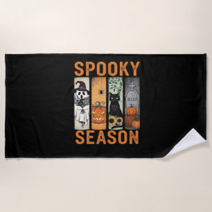 Spooky Season - Niedlicher Geist, Schwarze Katze, Strandtuch
