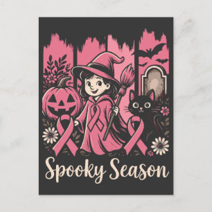 Spooky Season Pink Ribbon - Niedliche Halloween-He Feiertagspostkarte