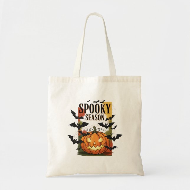 Spooky Season Pumpkin & Bats Fall Halloween Tragetasche (Vorne)