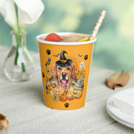 Spooky Season Pumpkin Golden Retriever Halloween Pappbecher