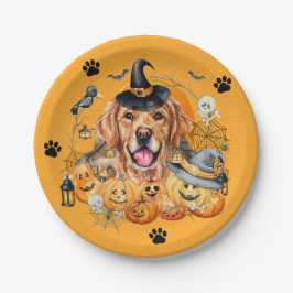 Spooky Season Pumpkin Golden Retriever Halloween Pappteller