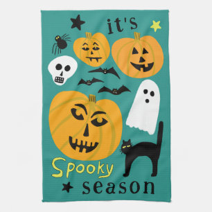 Spooky Season Pumpkins Ghost Bat HALLOWEEN Herbst Geschirrtuch