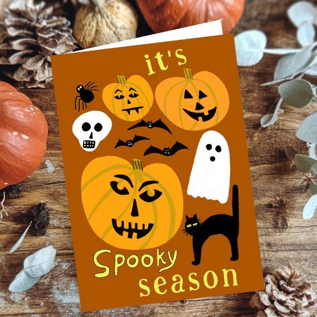 Spooky Season Pumpkins Ghost Bat HAPPY HALLOWEEN Karte (Spooky Season Pumpkins Ghost Bat HAPPY HALLOWEEN Autumn October Fall Cute Greeting Card
)