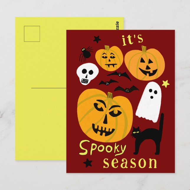 Spooky Season Pumpkins Ghost Bat HAPPY HALLOWEEN Postkarte (Vorne/Hinten)