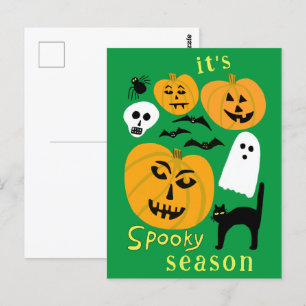 Spooky Season Pumpkins Ghost Bat HAPPY HALLOWEEN Postkarte