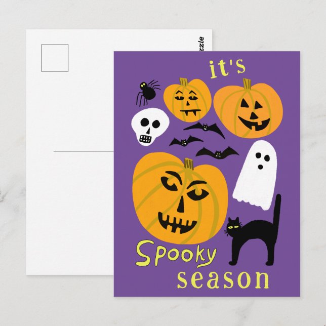 Spooky Season Pumpkins Ghost Bat HAPPY HALLOWEEN Postkarte (Vorne/Hinten)
