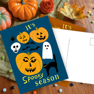 Spooky Season Pumpkins Ghost Bat HAPPY HALLOWEEN Postkarte