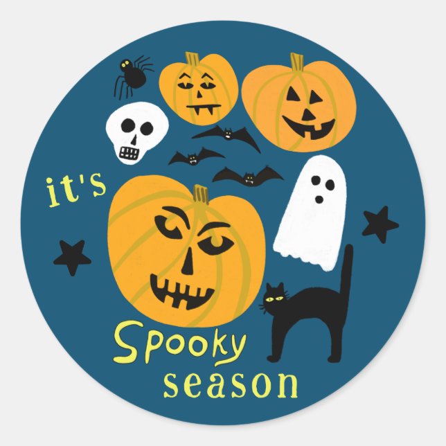 Spooky Season Pumpkins Ghost Bat HAPPY HALLOWEEN Runder Aufkleber (Vorderseite)