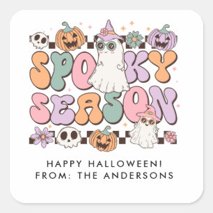 Spooky Season Retro Groovy Quadratischer Aufkleber