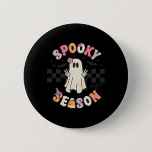 Spooky Season Retro Happy Halloween Ghost Frauen a Button