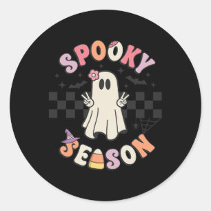 Spooky Season Retro Happy Halloween Ghost Frauen a Runder Aufkleber