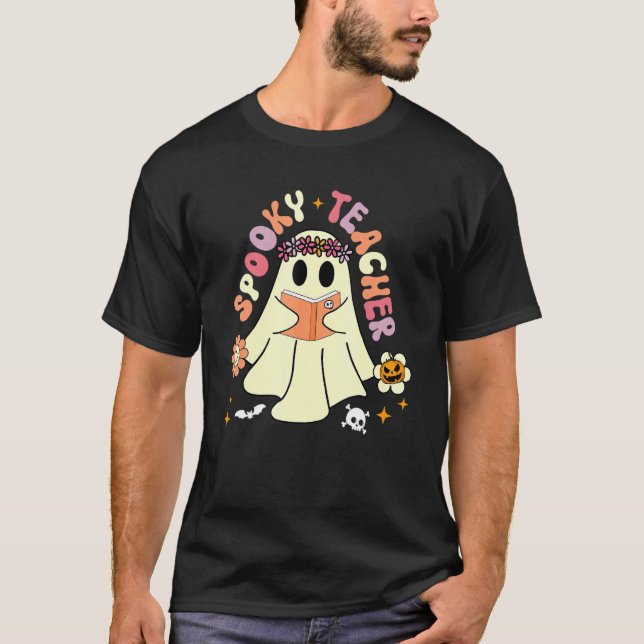 Spooky Season Retro Spooky Teacher Halloween Costu T-Shirt (Vorderseite)