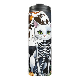 Spooky Season Skeleton Cat Floral Halloween Thermosbecher