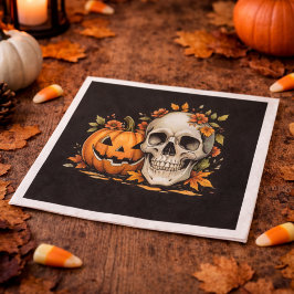 Spooky Season Skull and Pumpkin Halloween Party Serviette