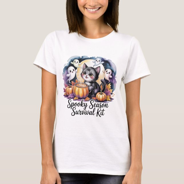 Spooky Season Survival Kit Cute Cat Ghost T-Shirt  (Vorderseite)