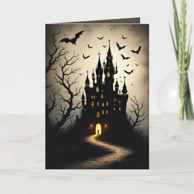 Spooky Shadow Halloween Castle Grußkarten Karte (Vorderseite)