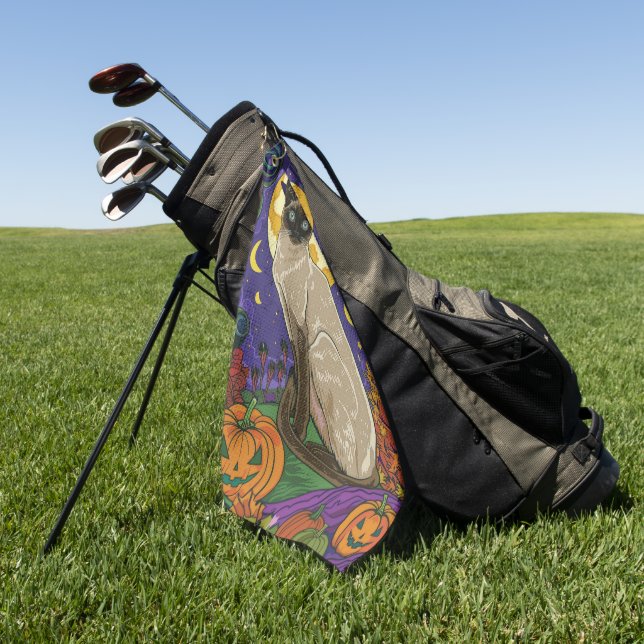 Spooky Siam Cat Halloween Hexe und Kürbis Golfhandtuch (Gras)