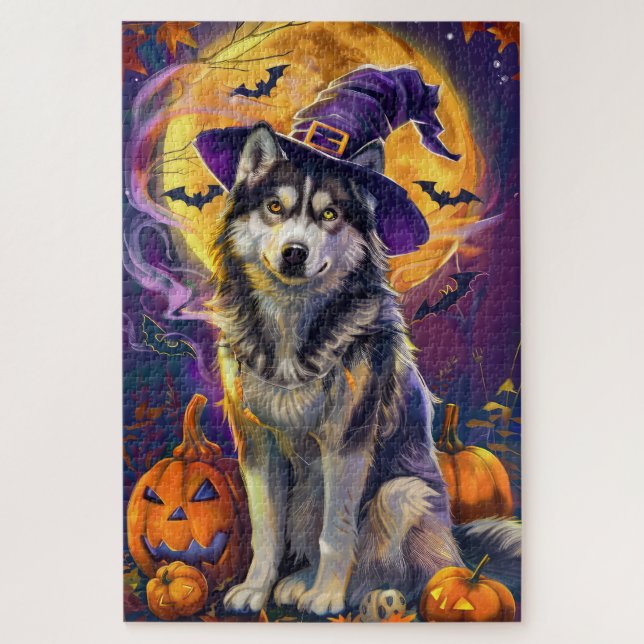 Spooky Siberian Husky Dog Halloween Hexenkürbis (Vertikal)