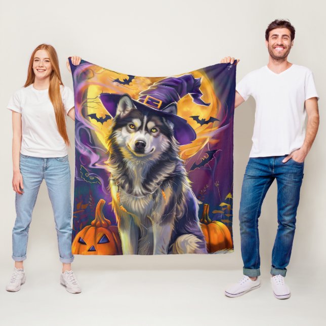 Spooky Siberian Husky Dog Halloween Hexenkürbis Fleecedecke (Beispiel)